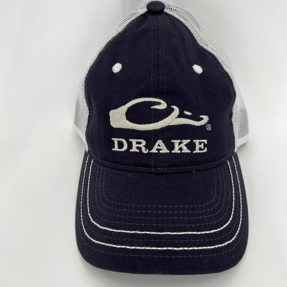 Drake Waterfowl Men's Mesh Snap Back Logo Cap Navy Blue One Size Duck Hunting - Picture 1 of 6